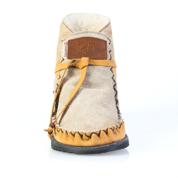 Gurmuki Sheep's Wool TRIBAL Handmade Ankle Boots are made of 100 % Leather Suede and Leather, 100% Sheep's wool lined throughout the boot including the foot bed with a 100% TR Rubber Sole. This Original design is Stylish and Functional able to be worn with the collar up or folded over to show the luxurious sheep's wool lining. In the Native American Indian Moccasin Boots Style, it is Unique, Stylish and Durable, not to mention Comfortable like wearing your slippers outside ! All Gurmuki Products are Handmade with Love, Proudly South African !